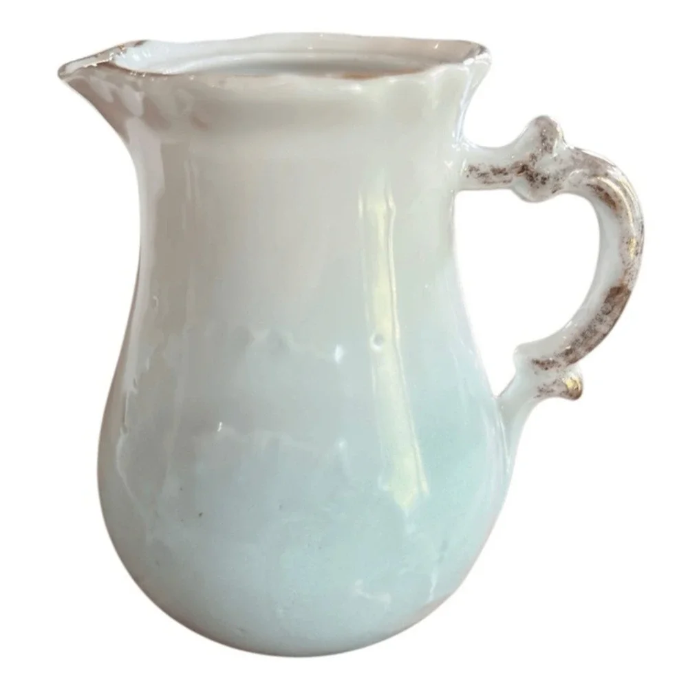 Vintage Ceramic Creamer Pitcher Blue White Ombre Gold Trim Mini Vase Cottage